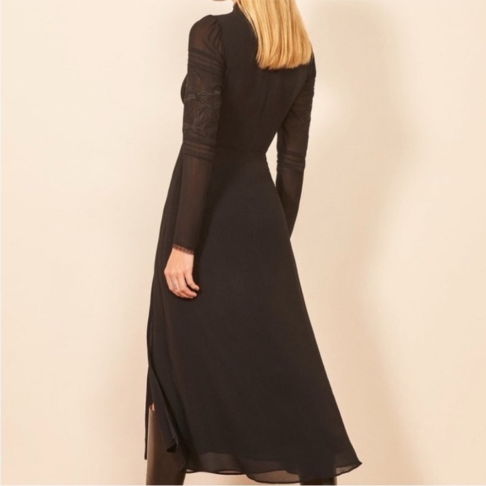 Reformation Adelia Dress Side-Buttons Long-Sleeve Midi Lace Sheer Black 8 EUC - Picture 7 of 8